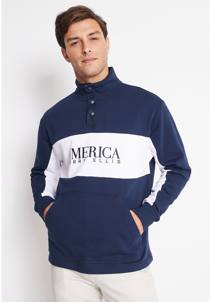 Sweater Hombre Con Capucha Navy - Perry Ellis Chile