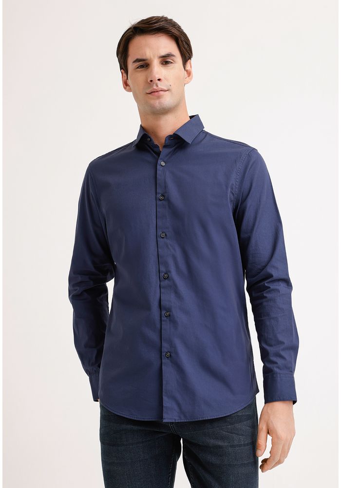 Algodon en Vestuario Tops Camisas Casual Navy Algodon L Perry Ellis Chile