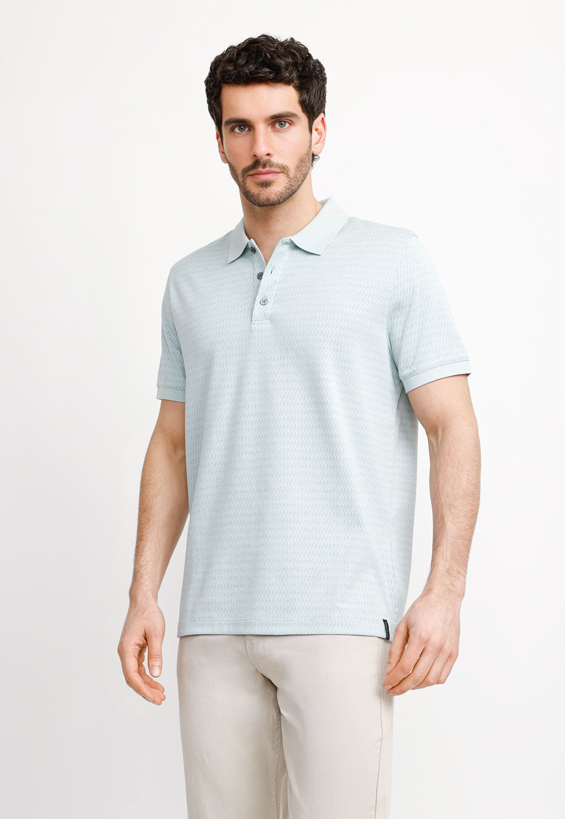 Polo Manga Corta Hombre Jaquard Celeste